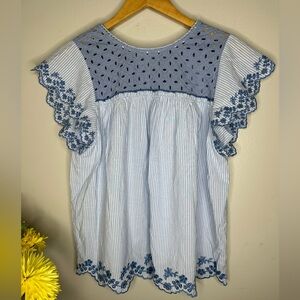 ODDY blue ruffle sleeve blouse